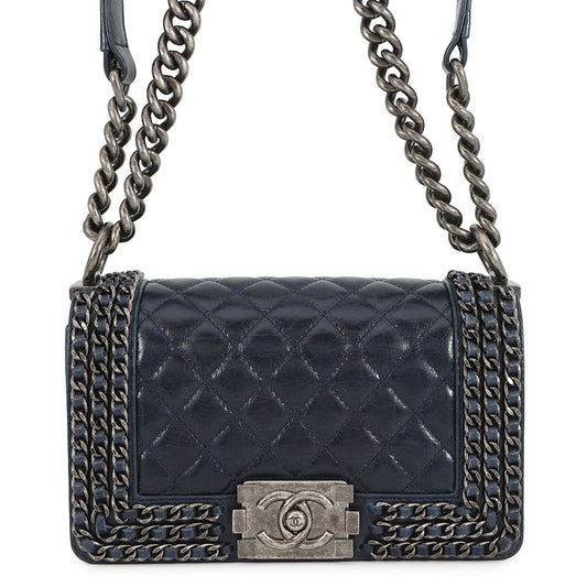 CHANEL Boy Chanel ChainShoulder Bag NavyA67085 Lambskin Size 20