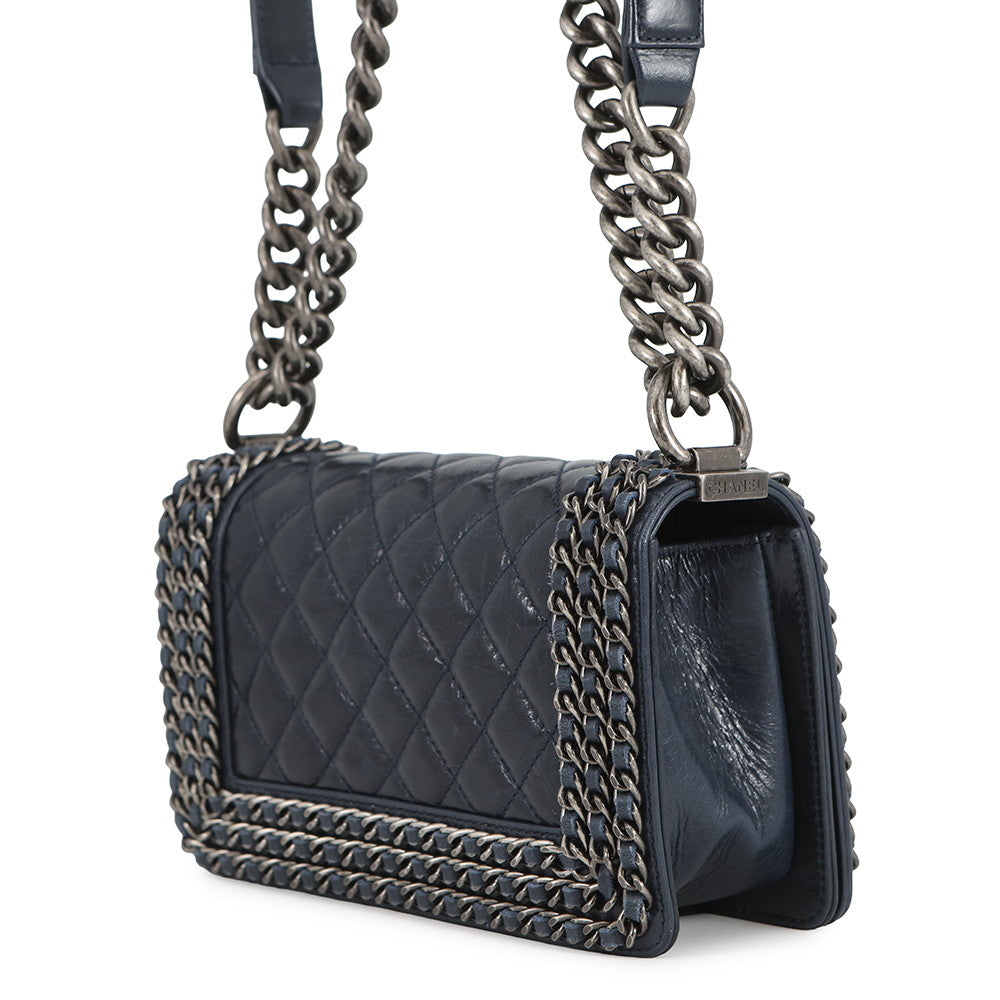 CHANEL Boy Chanel ChainShoulder Bag NavyA67085 Lambskin Size 20