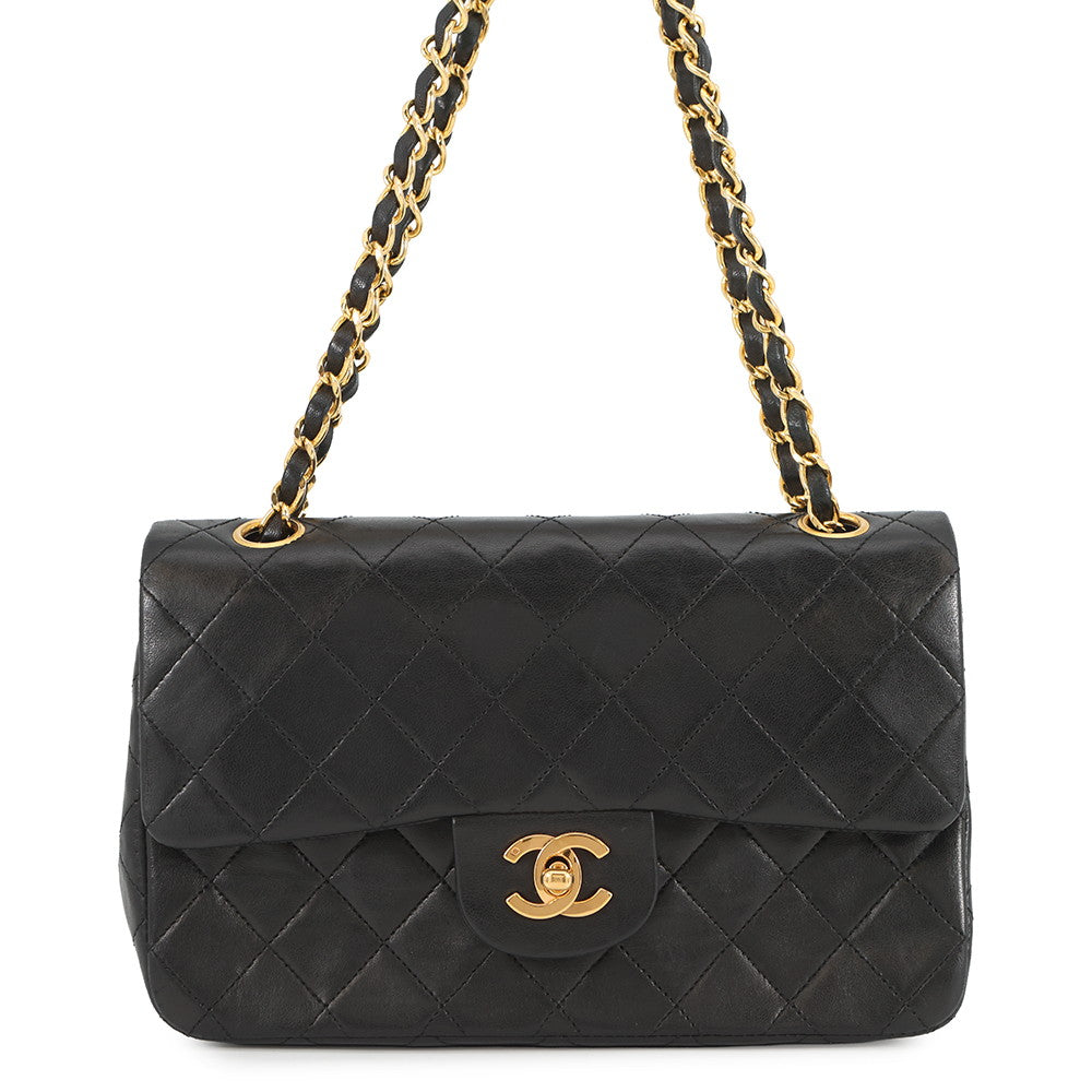 CHANEL Matelasse Double Flap ChainShoulder Bag BlackA01113 Lambskin Size 23