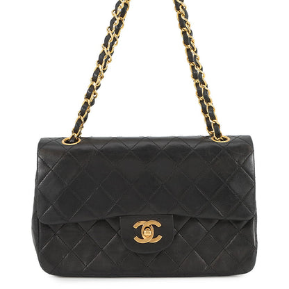 CHANEL Matelasse Double Flap ChainShoulder Bag BlackA01113 Lambskin Size 23