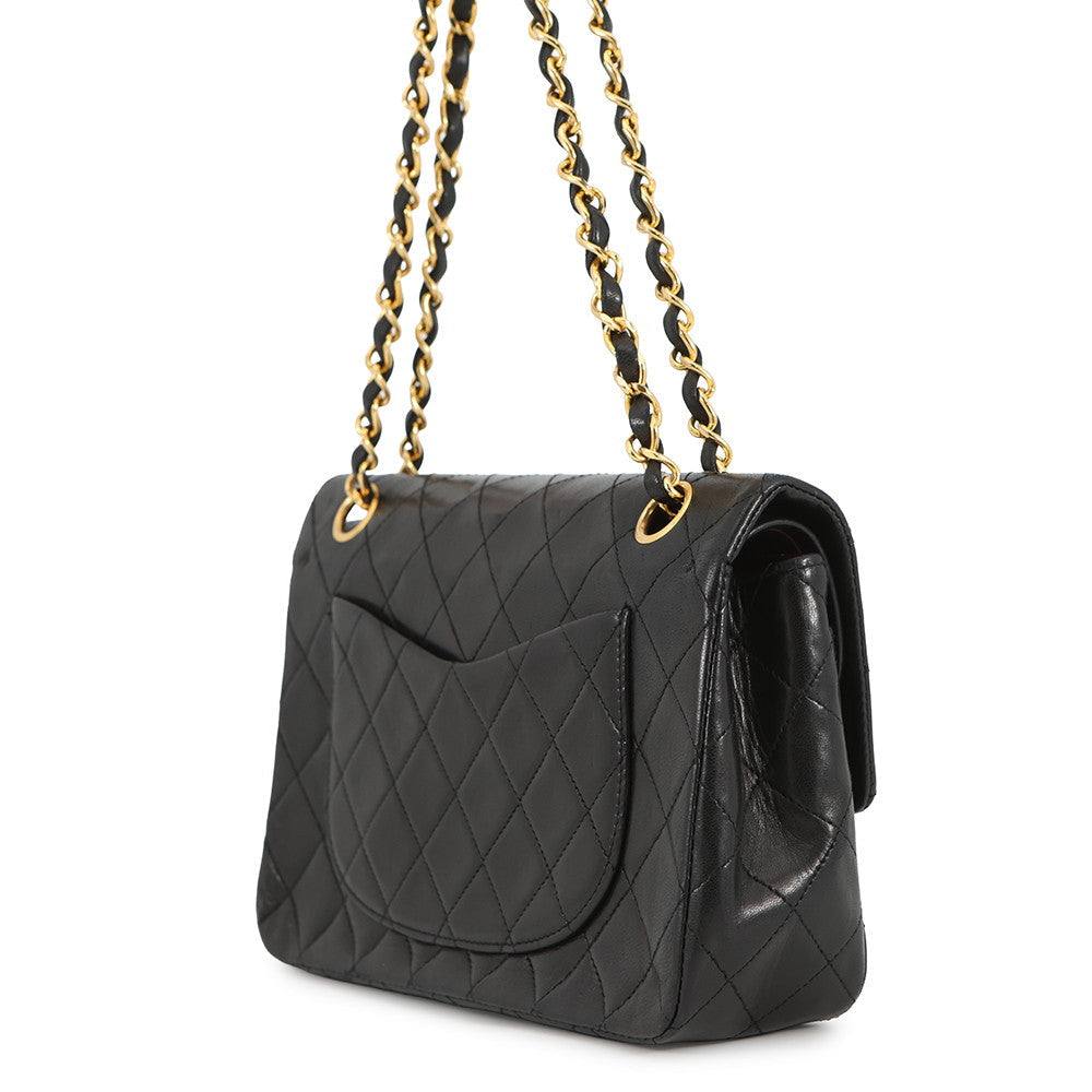 CHANEL Matelasse Double Flap ChainShoulder Bag BlackA01113 Lambskin Size 23