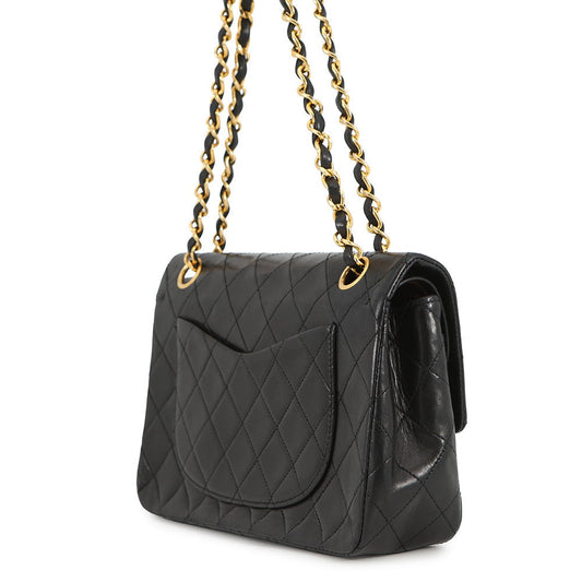 CHANEL Matelasse Double Flap ChainShoulder Bag BlackA01113 Lambskin Size 23
