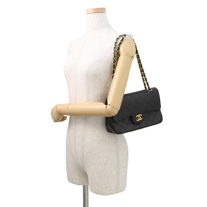 CHANEL Matelasse Double Flap ChainShoulder Bag BlackA01113 Lambskin Size 23