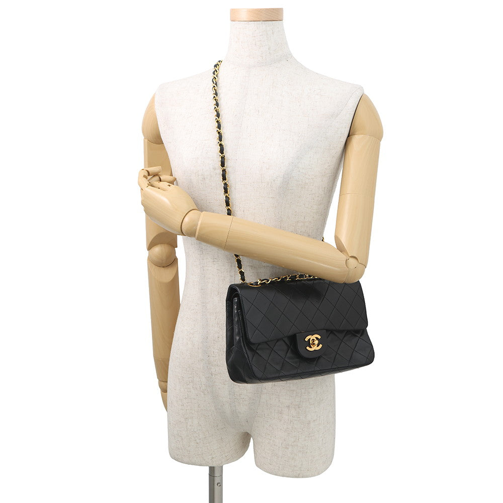 CHANEL Matelasse Double Flap ChainShoulder Bag BlackA01113 Lambskin Size 23