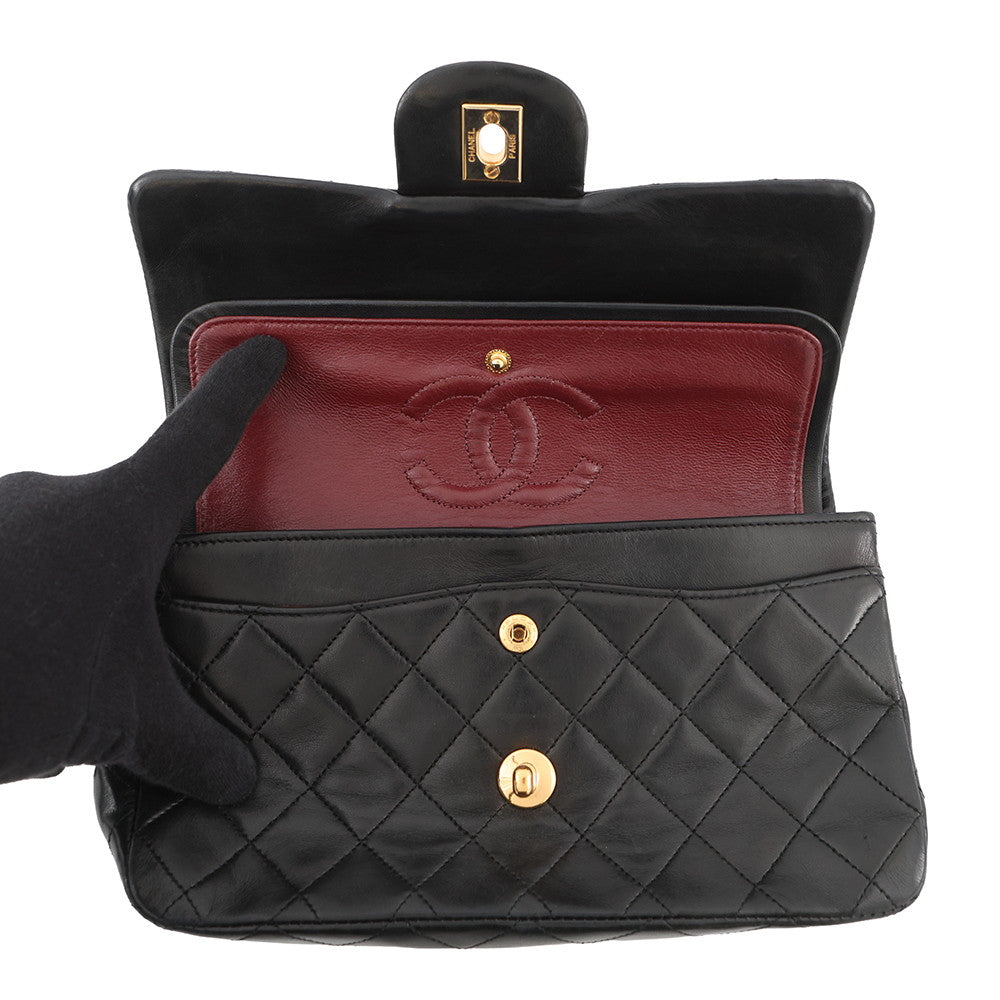 CHANEL Matelasse Double Flap ChainShoulder Bag BlackA01113 Lambskin Size 23