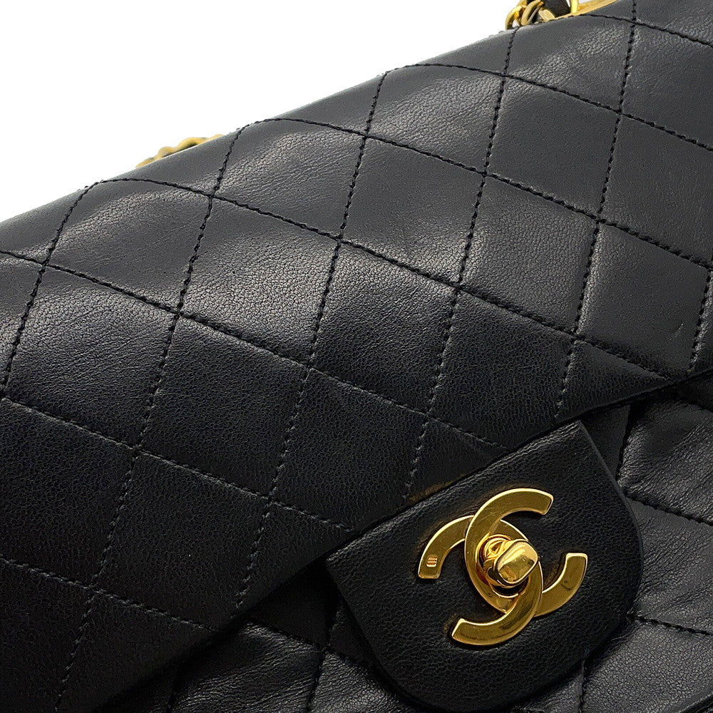 CHANEL Matelasse Double Flap ChainShoulder Bag BlackA01113 Lambskin Size 23