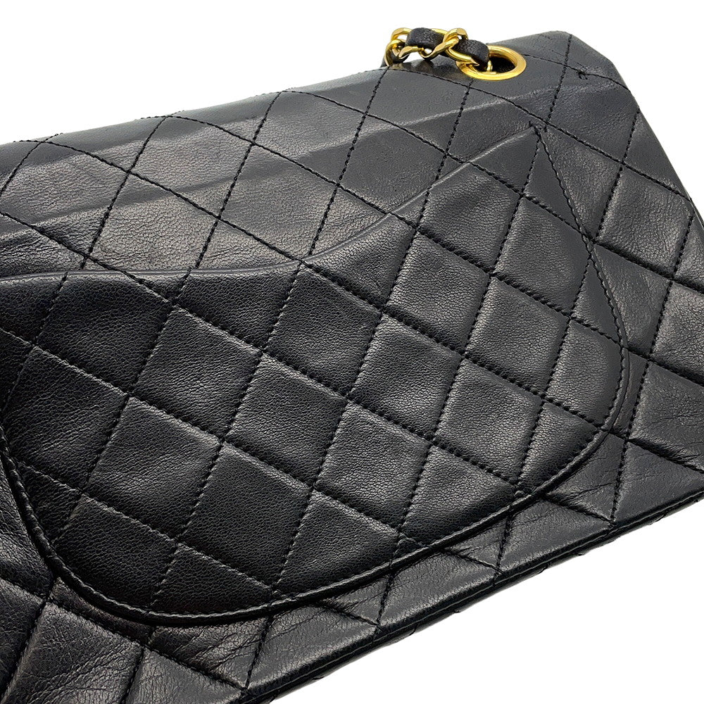CHANEL Matelasse Double Flap ChainShoulder Bag BlackA01113 Lambskin Size 23
