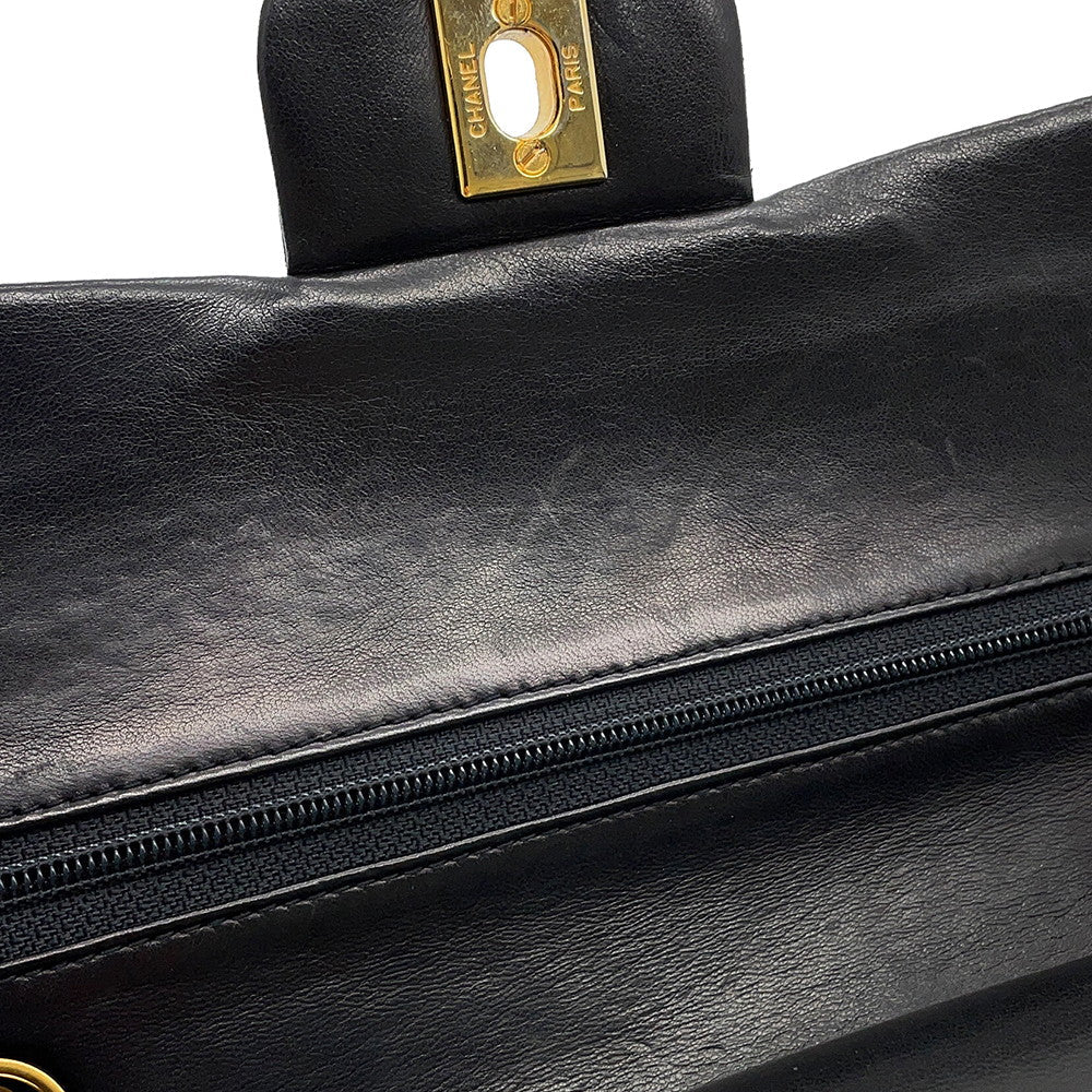 CHANEL Matelasse Double Flap ChainShoulder Bag BlackA01113 Lambskin Size 23
