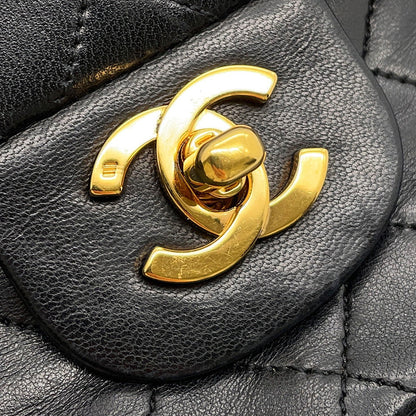 CHANEL Matelasse Double Flap ChainShoulder Bag BlackA01113 Lambskin Size 23