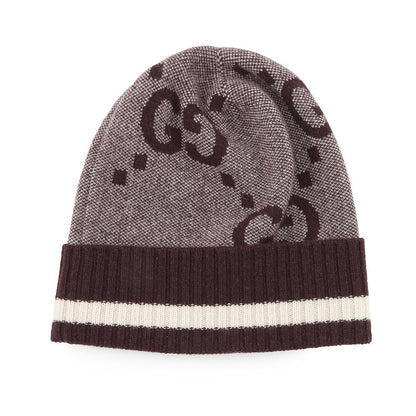GUCCI GG logo knit hat Size M Bordeaux/White676827 Cashmere100%