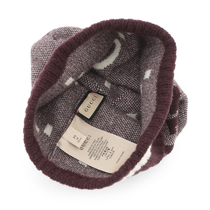 GUCCI GG logo knit hat Size M Bordeaux/White676827 Cashmere100%