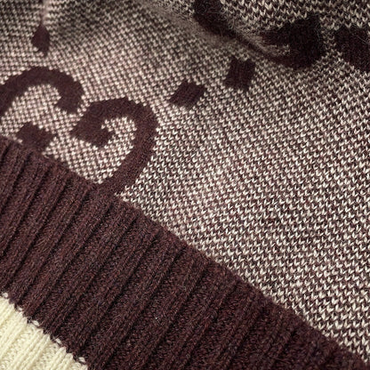 GUCCI GG logo knit hat Size M Bordeaux/White676827 Cashmere100%