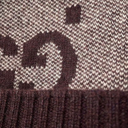 GUCCI GG logo knit hat Size M Bordeaux/White676827 Cashmere100%