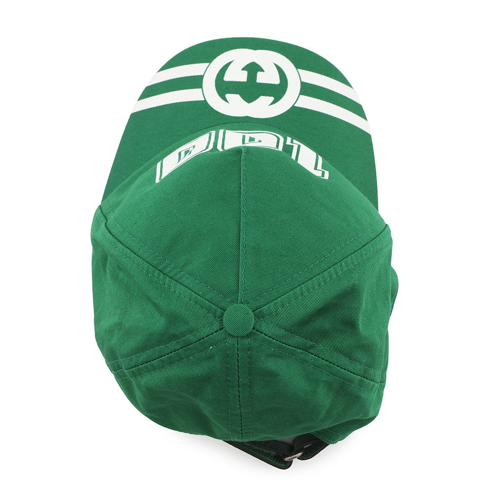 GUCCI Interlocking G Baseball Cap Size XXS Green/White673081 Cotton Leather