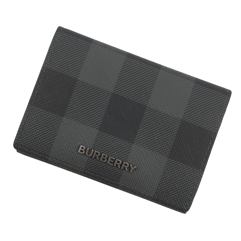 BURBERRY Check Pattern Compact Wallet Charcoal Grey8062606 Leather