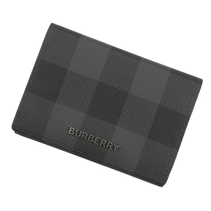 BURBERRY Check Pattern Compact Wallet Charcoal Grey8062606 Leather