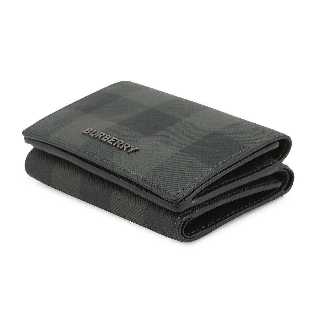 BURBERRY Check Pattern Compact Wallet Charcoal Grey8062606 Leather