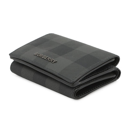 BURBERRY Check Pattern Compact Wallet Charcoal Grey8062606 Leather
