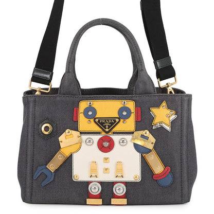 PRADA Robot Canapa 2-way Tote Bag Navy/Multicolor1BG439 Canvas