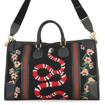 GUCCI Cherie Line Snake Travel Bag Black/Beige459291 Canvas Leather