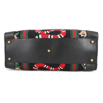 GUCCI Cherie Line Snake Travel Bag Black/Beige459291 Canvas Leather