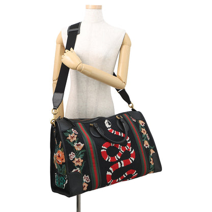 GUCCI Cherie Line Snake Travel Bag Black/Beige459291 Canvas Leather