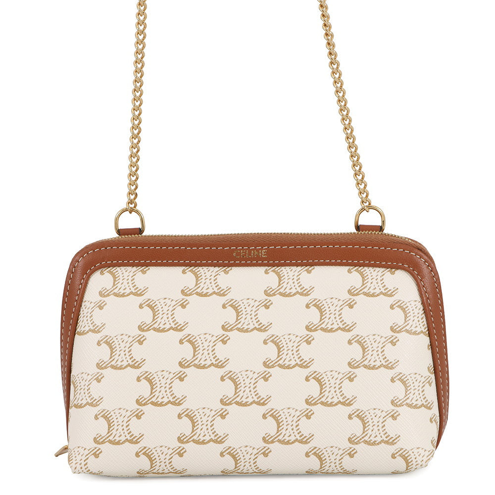 CELINE Triomphe ChainShoulder Bag White/Tan10E382CBX.01TA PVC Leather