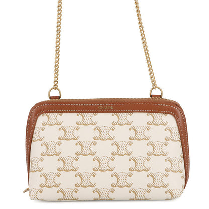 CELINE Triomphe ChainShoulder Bag White/Tan10E382CBX.01TA PVC Leather