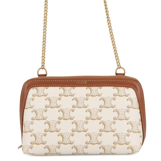 CELINE Triomphe ChainShoulder Bag White/Tan10E382CBX.01TA PVC Leather