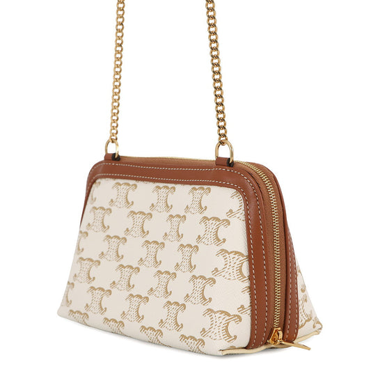 CELINE Triomphe ChainShoulder Bag White/Tan10E382CBX.01TA PVC Leather