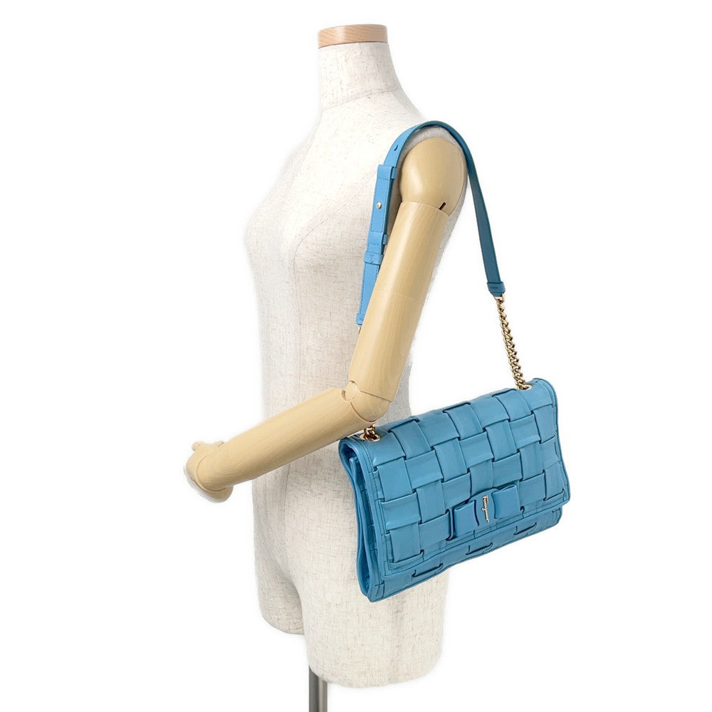Ferragamo VIVA BOW Vara Ribbon Chainshoulder Bag Light Blue21I446 Leather