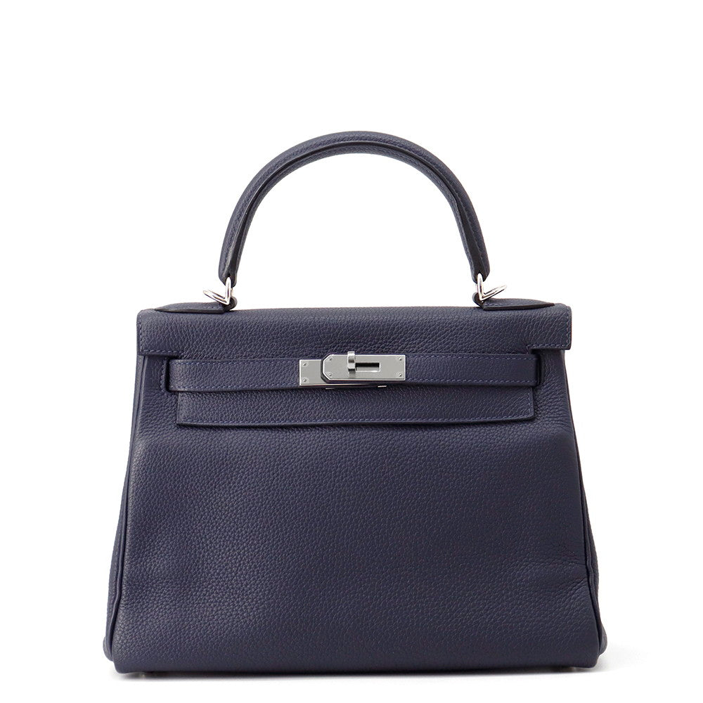 HERMES Kelly Retourne Blue Nuit Togo Leather Size 28
