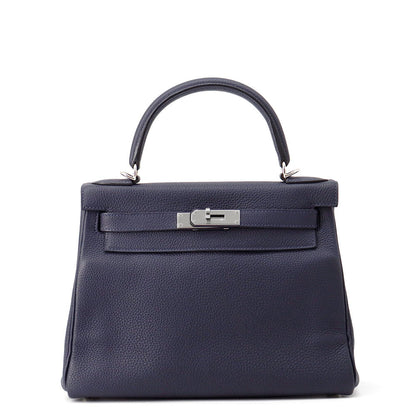 HERMES Kelly Retourne Blue Nuit Togo Leather Size 28