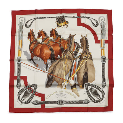 HERMES Scarf Carre Bow-shaped connection ATTELAGE EN ARBALETE Size 90 Rouge Cui/Greige/HalzanHE001554S-04 Silk 100%
