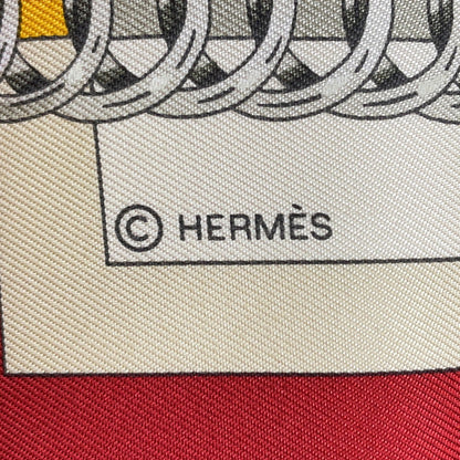 HERMES Scarf Carre Bow-shaped connection ATTELAGE EN ARBALETE Size 90 Rouge Cui/Greige/HalzanHE001554S-04 Silk 100%