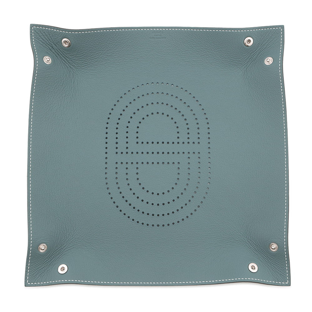 HERMES Vid Poche "Mise et Relance" H Evelyn Verso Vert Fonce/Blue Lin Taurillon Clemence
