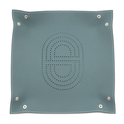 HERMES Vid Poche "Mise et Relance" H Evelyn Verso Vert Fonce/Blue Lin Taurillon Clemence
