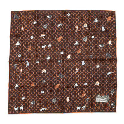 LOUIS VUITTON Carre・Catogram Size 90 Brown/OrangeMP2266 Silk100%