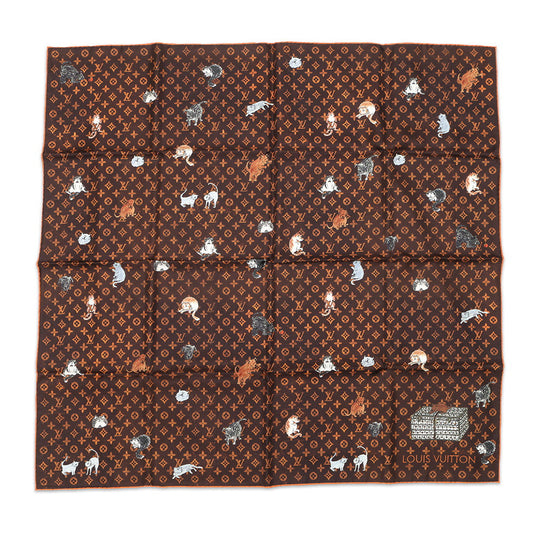 LOUIS VUITTON Carre・Catogram Size 90 Brown/OrangeMP2266 Silk100%