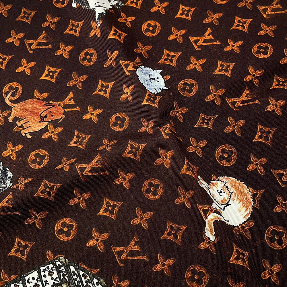 LOUIS VUITTON Carre・Catogram Size 90 Brown/OrangeMP2266 Silk100%