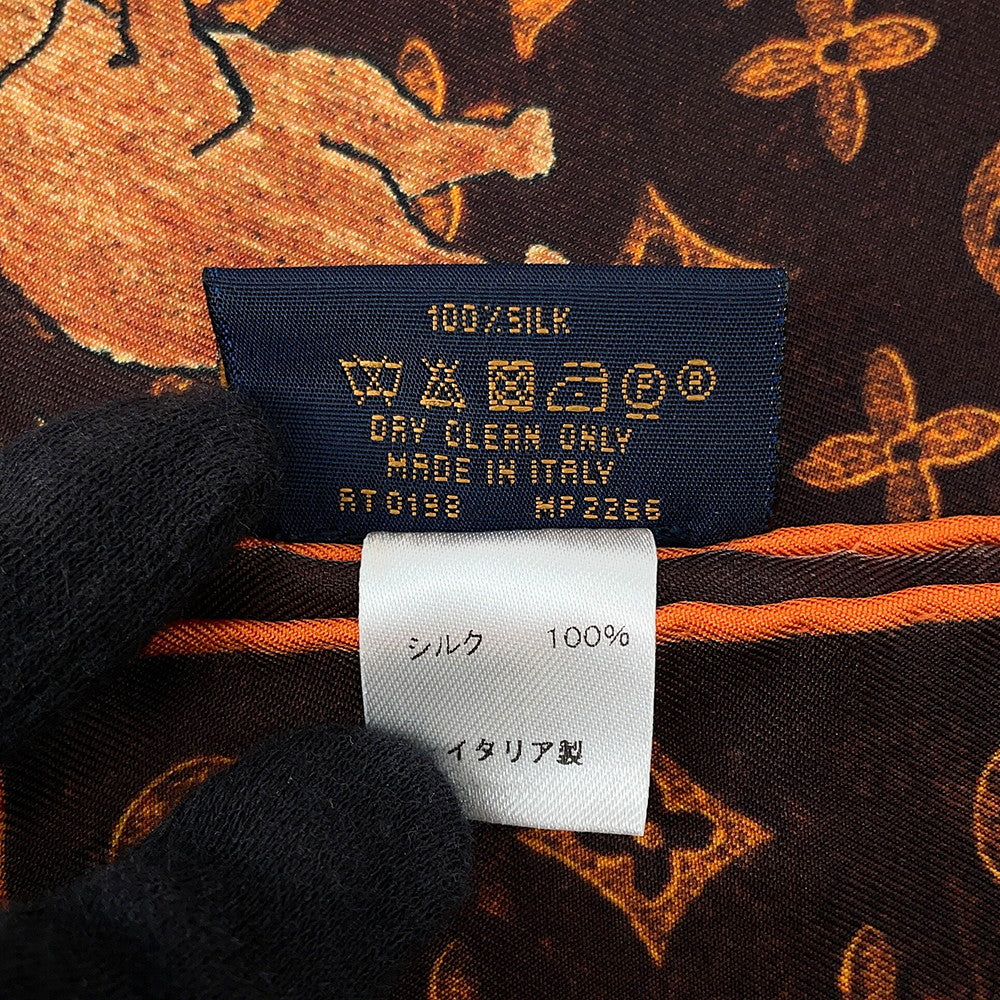 LOUIS VUITTON Carre・Catogram Size 90 Brown/OrangeMP2266 Silk100%