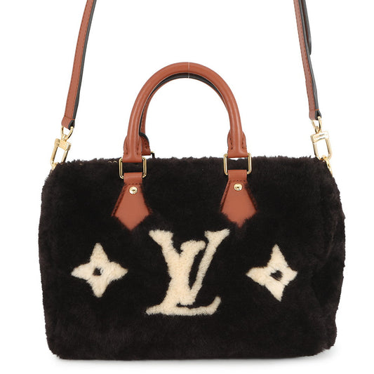 LOUIS VUITTON Speedy Bandouliere Noir/WhiteM11797 Monogram Shearling Size 30