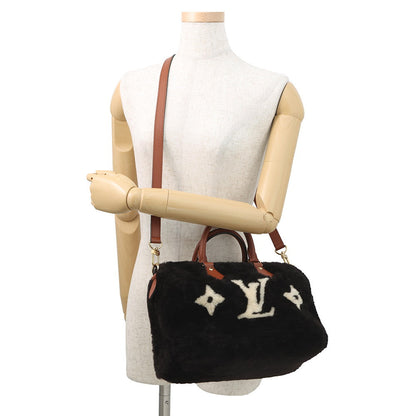 LOUIS VUITTON Speedy Bandouliere Noir/WhiteM11797 Monogram Shearling Size 30