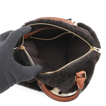 LOUIS VUITTON Speedy Bandouliere Noir/WhiteM11797 Monogram Shearling Size 30