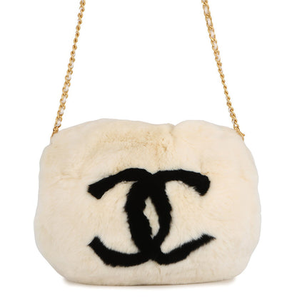CHANEL Fur Arm Warmer Chain Shoulder Bag White/BlackA17714 Lapin 100%