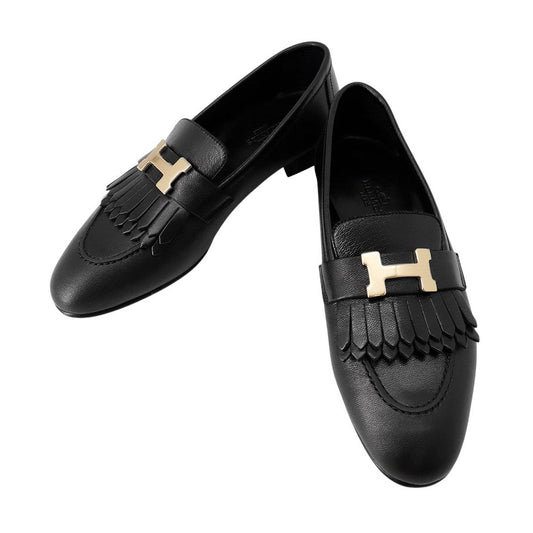 HERMES Mocassins Royale Black Leather Size 35.5