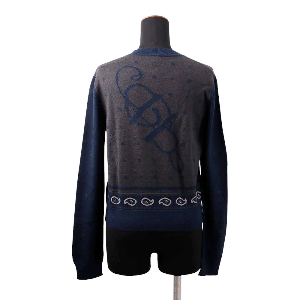 HERMES Cardigan HARNAIS DE COUR Size 40 Gray/Navy Cashmere50% Silk50%