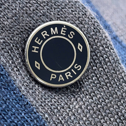 HERMES Cardigan HARNAIS DE COUR Size 40 Gray/Navy Cashmere50% Silk50%