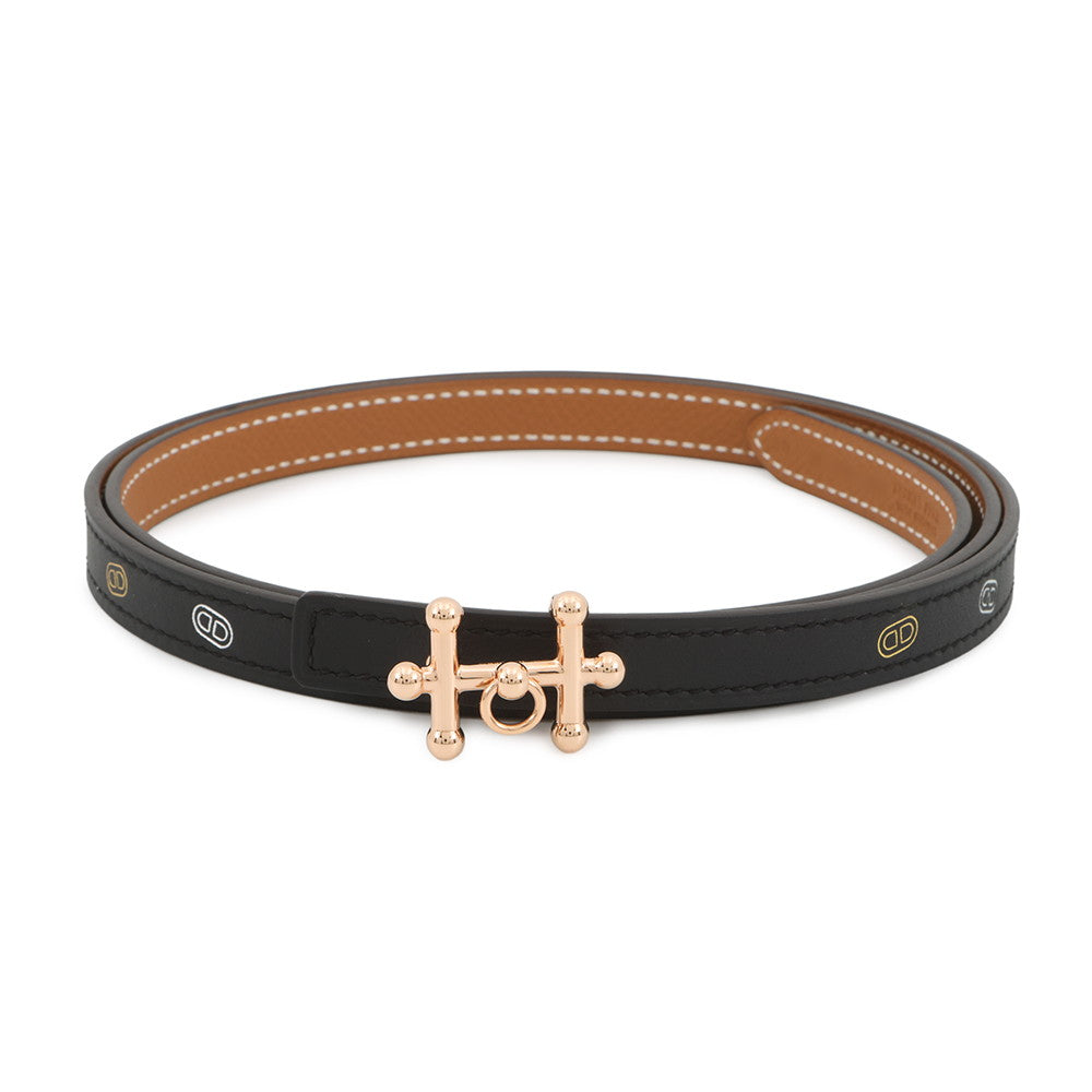 HERMES Gallopin Buckle Sur Mer Belt Black/Gold/Multicolor Swift Leather Epsom Size 90