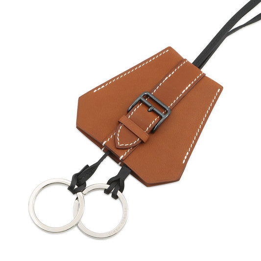 HERMES Clochette Long Necklace Fauve Barenia Leather Fauve